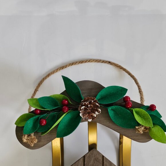 Trees Shaped Wood Christmas Sled With Holly And Berry Wreath And Bells - Picture 2 of 11
